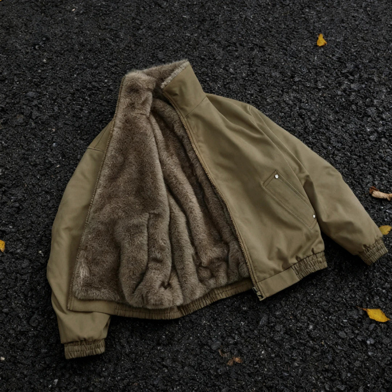 Pánske reversibilné s umelou kožušinou, fleecovou podšívkou, stojací golier, zips