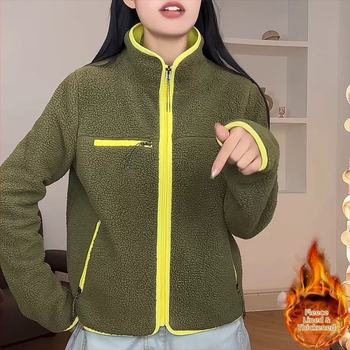 White Crane kardiganas su stand-up apykakle, imitacinė avių vilna mišinyje su viskozės (90–95%), įprastos rankovės, pavasaris 2025