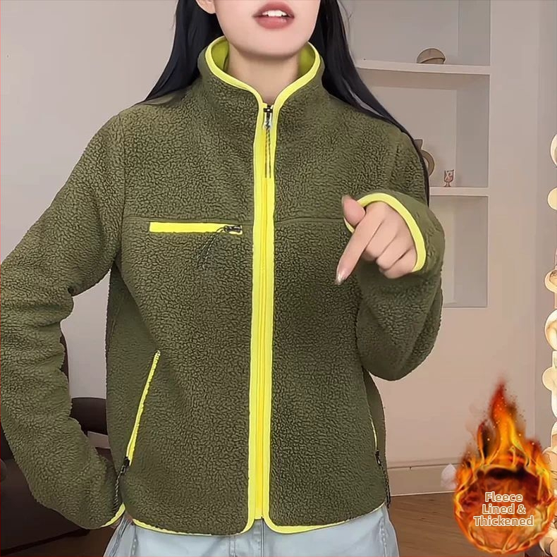 White Crane kardiganas su stand-up apykakle, imitacinė avių vilna mišinyje su viskozės (90–95%), įprastos rankovės, pavasaris 2025