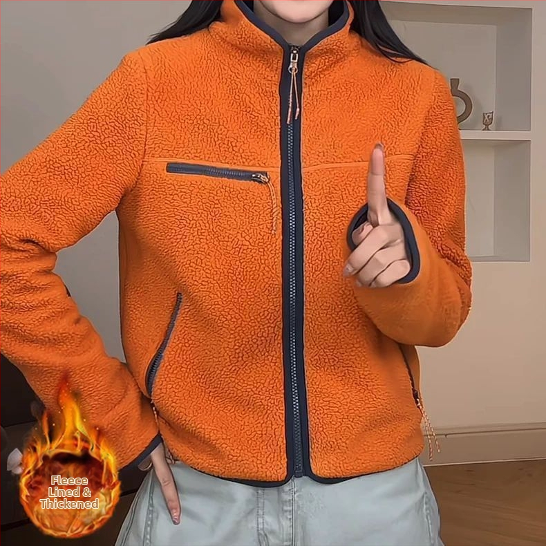 White Crane kardiganas su stand-up apykakle, imitacinė avių vilna mišinyje su viskozės (90–95%), įprastos rankovės, pavasaris 2025