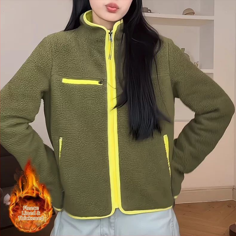 White Crane kardiganas su stand-up apykakle, imitacinė avių vilna mišinyje su viskozės (90–95%), įprastos rankovės, pavasaris 2025