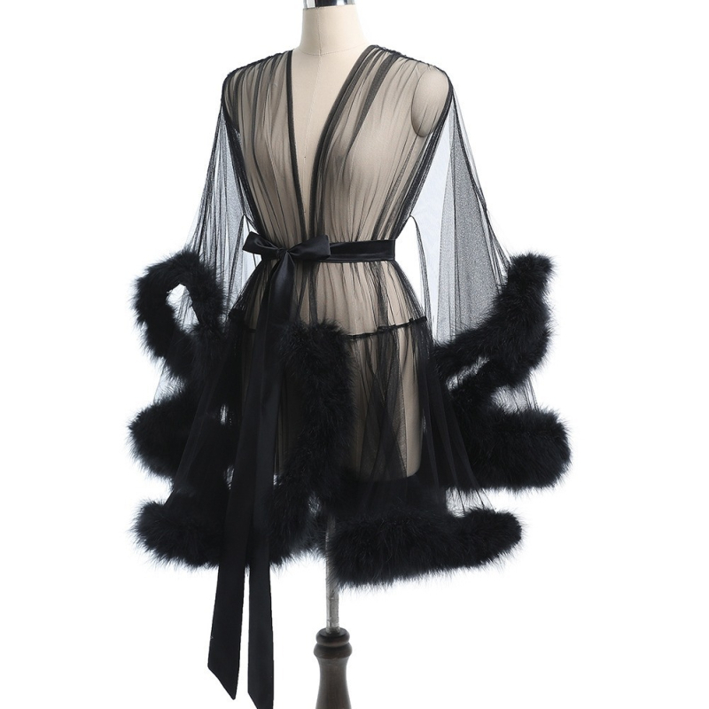 Plus-size caurspīdīgs tīkla kardigans apakšveļai, poliester, viegls audums 121–140 g/m²