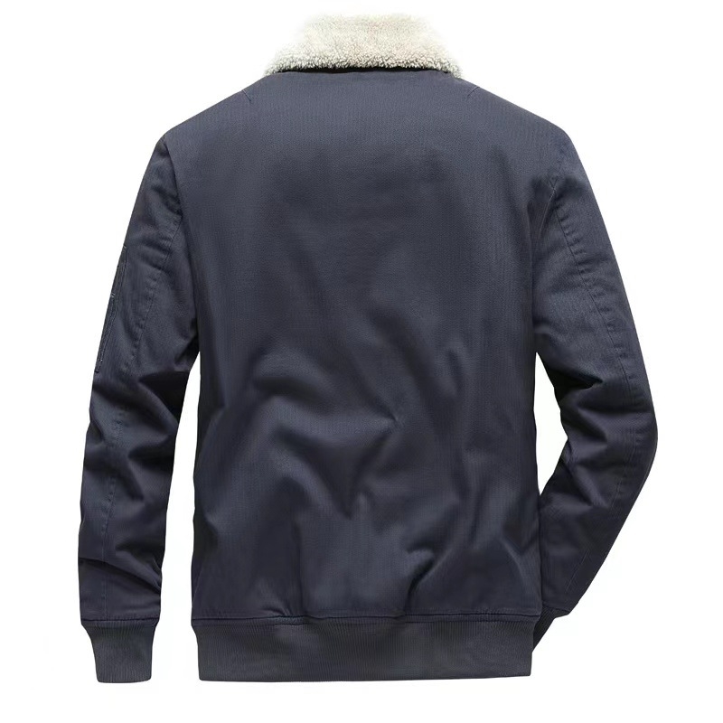 Muška pamučna jakna s fleece podstavom, slobodan kroj, zatvarač, rever ovratnik, džepovi sa zatvaračima