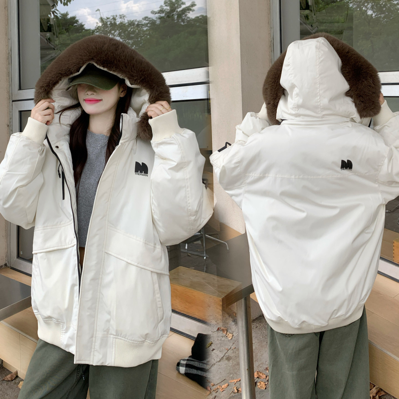 Parka s kapuljom za plus veličinu, slobodan kroj, ovratnik od zajčjeg krzna, jednofarbna, zima 2025