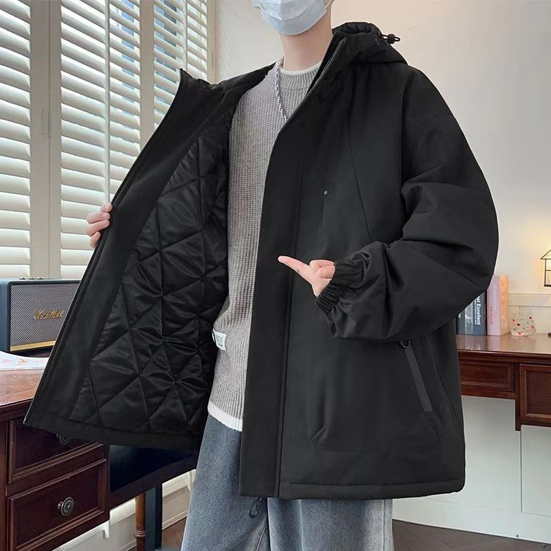 Kapucňová bunda z cordury, výplň z imitácie hodvábno-pamäťovej zmesi, podšívka ľan, zapínanie na gombík na jeden rad, japonský štýl