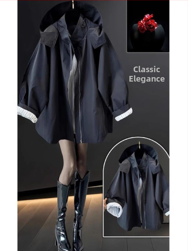 Kapucňová bunda z polyesteru, voľný strih, zips, dlhé rukávy