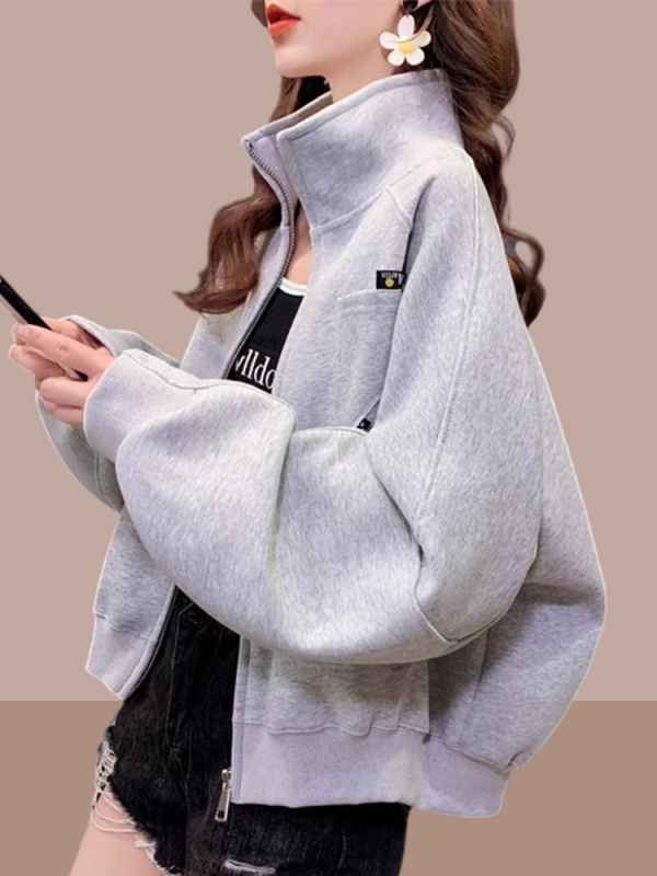Ženska kratka jakna-kardigan s flecom, opušten kroj, velika veličina, casual baseball stil