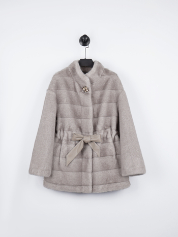 Дамско палто от изкуствена норка, средна дължина, V-образна яка, дълги ръкави, изкуствен косъм