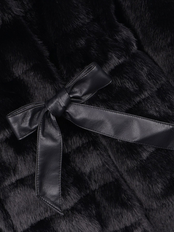 Дамско палто от изкуствена норка, средна дължина, V-образна яка, дълги ръкави, изкуствен косъм