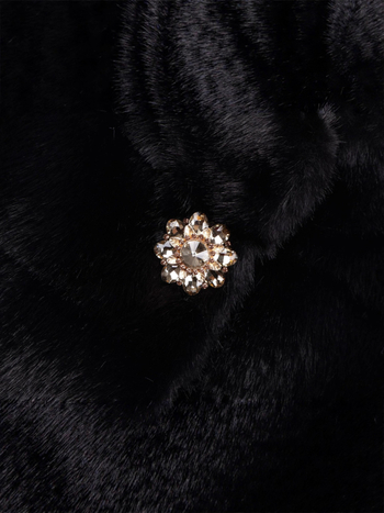 Дамско палто от изкуствена норка, средна дължина, V-образна яка, дълги ръкави, изкуствен косъм