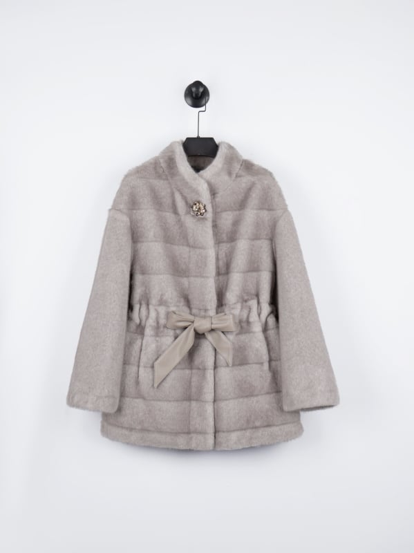 Дамско палто от изкуствена норка, средна дължина, V-образна яка, дълги ръкави, изкуствен косъм