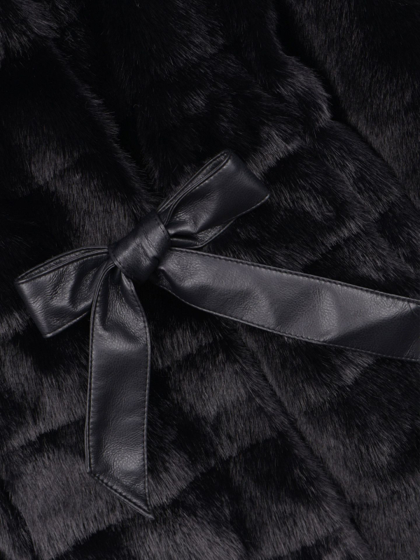 Дамско палто от изкуствена норка, средна дължина, V-образна яка, дълги ръкави, изкуствен косъм