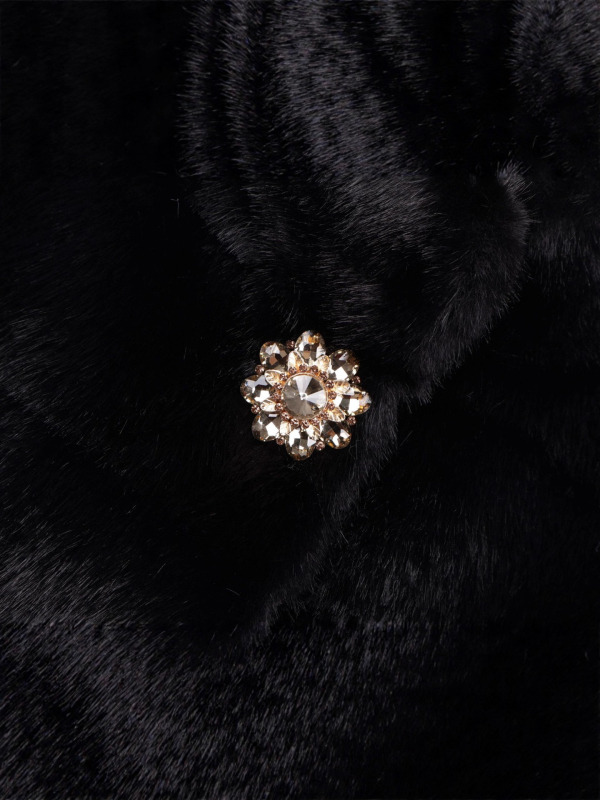 Дамско палто от изкуствена норка, средна дължина, V-образна яка, дълги ръкави, изкуствен косъм