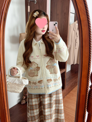 Sieviešu adīts kapucēts kardigans ar žakarda rakstu, krekla apkakle, rāvējslēdzējs priekšā, brīvs piegriezums