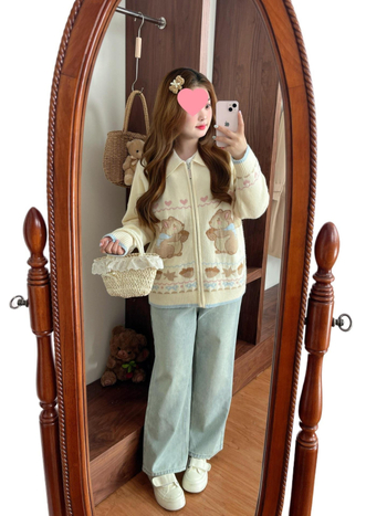 Sieviešu adīts kapucēts kardigans ar žakarda rakstu, krekla apkakle, rāvējslēdzējs priekšā, brīvs piegriezums