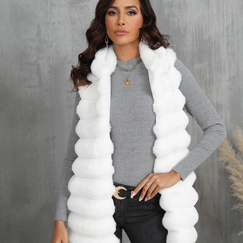 Ženski prsluk od umjetne krznene, srednje duljine 65–80 cm, bez ovratnika, bez rukava, elegantan stil