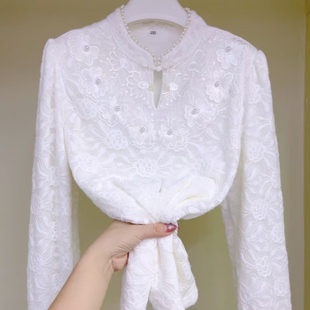 Худи пуловер от найлон с флисово подплатяване, перлена яка и панделка, дълги ръкави, елегантен градски стил