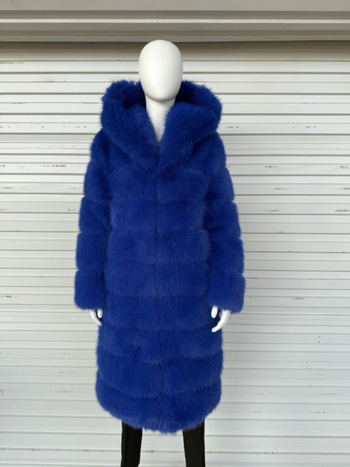 Παλτό με κουκούλα από τεχνητή γούνα – γυναικείο μακρύ παλτό, μακριά μανίκια