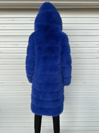 Παλτό με κουκούλα από τεχνητή γούνα – γυναικείο μακρύ παλτό, μακριά μανίκια