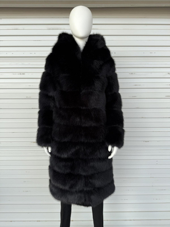 Παλτό με κουκούλα από τεχνητή γούνα – γυναικείο μακρύ παλτό, μακριά μανίκια