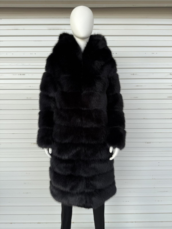 Παλτό με κουκούλα από τεχνητή γούνα – γυναικείο μακρύ παλτό, μακριά μανίκια