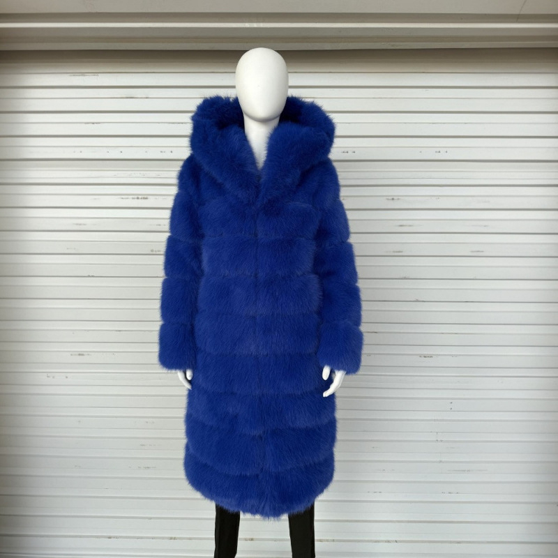 Παλτό με κουκούλα από τεχνητή γούνα – γυναικείο μακρύ παλτό, μακριά μανίκια