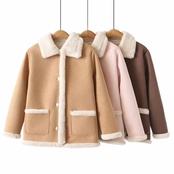 Moteriški kailiniai švarkas su lapelės apykakle - poliesteris, ilgos rankovės, laisvas kirpimas, ilgis 50–65 cm, vidutinio storio