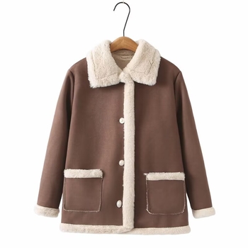 Moteriški kailiniai švarkas su lapelės apykakle - poliesteris, ilgos rankovės, laisvas kirpimas, ilgis 50–65 cm, vidutinio storio