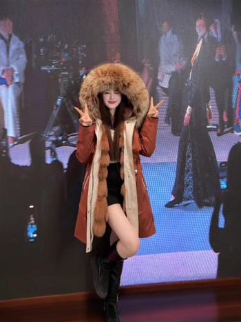 Women's Fur Parka with Detachable Fox Fur Lining and Large Raccoon Fur Collar