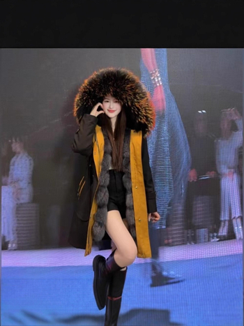 Women's Fur Parka with Detachable Fox Fur Lining and Large Raccoon Fur Collar