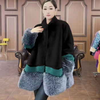 Női műszőrme kabát – középhosszú, álló gallér, hosszú ujjú, nyugati stílus, őszi 2025