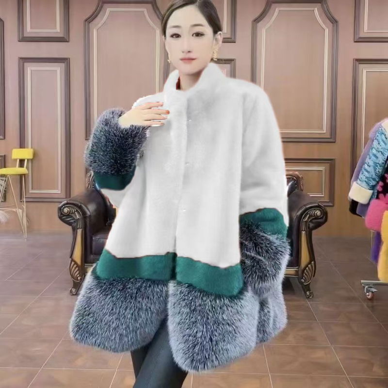 Női műszőrme kabát – középhosszú, álló gallér, hosszú ujjú, nyugati stílus, őszi 2025