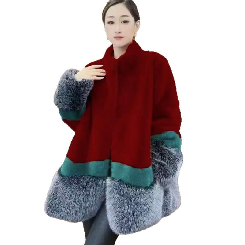 Női műszőrme kabát – középhosszú, álló gallér, hosszú ujjú, nyugati stílus, őszi 2025