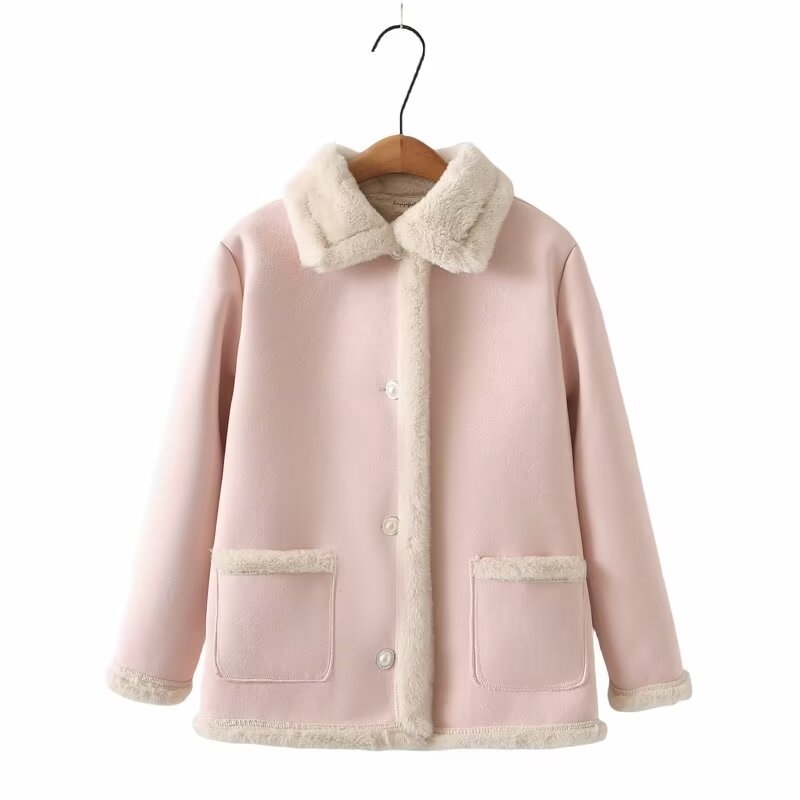 Moteriškas paltas su apykakle, vidutinio ilgio, laisvas kirpimas, poliesterio audinys, žiema 2024