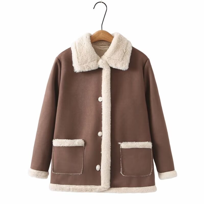 Moteriškas paltas su apykakle, vidutinio ilgio, laisvas kirpimas, poliesterio audinys, žiema 2024