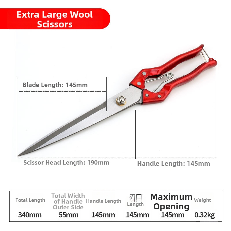 Vilnas šķēres no mangāna tērauda, dārzkopībai, ar taisnu galviņu, cietināta virsma