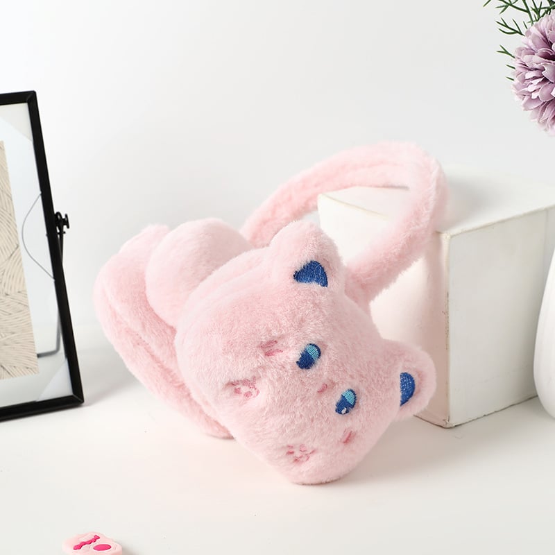 Kreslený medvedí ušný návlek – unisex dospelí, umelá zajacová kožušina, plyš, zimné/jesenné teplo