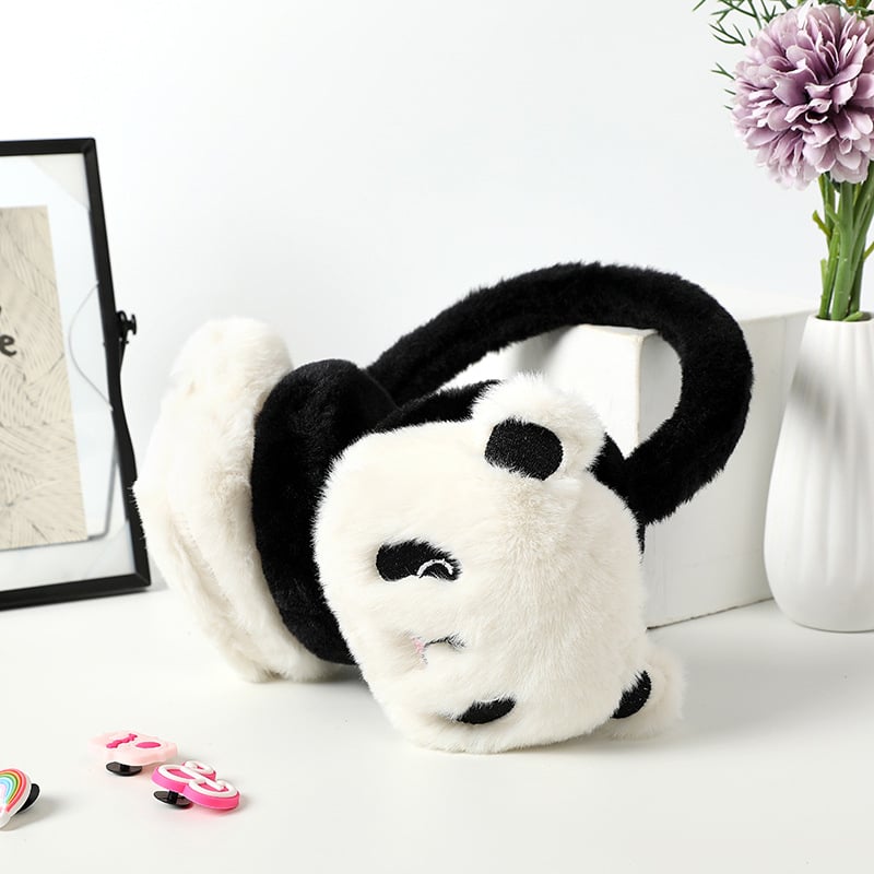 Kreslený medvedí ušný návlek – unisex dospelí, umelá zajacová kožušina, plyš, zimné/jesenné teplo