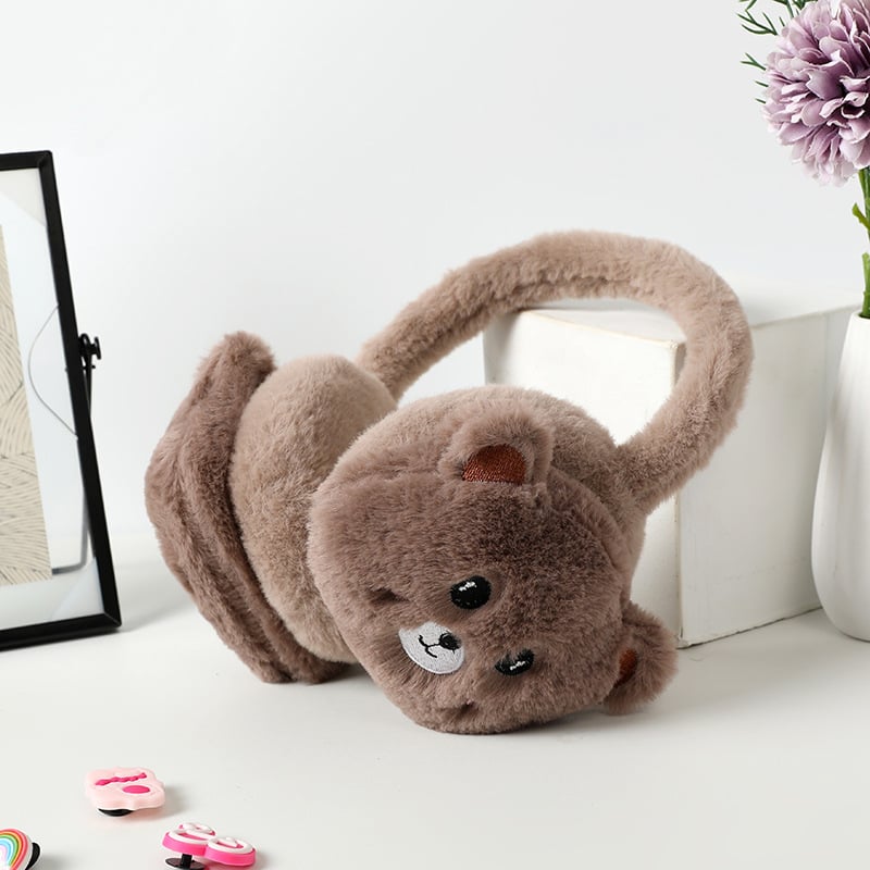 Kreslený medvedí ušný návlek – unisex dospelí, umelá zajacová kožušina, plyš, zimné/jesenné teplo