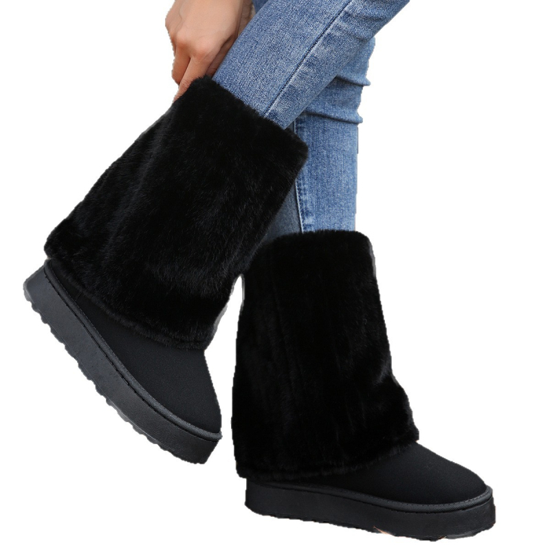 Снежни ботуши с подплата от изкуствен пух, PU кожен горен материал, висок маншет, гумена подметка за зима