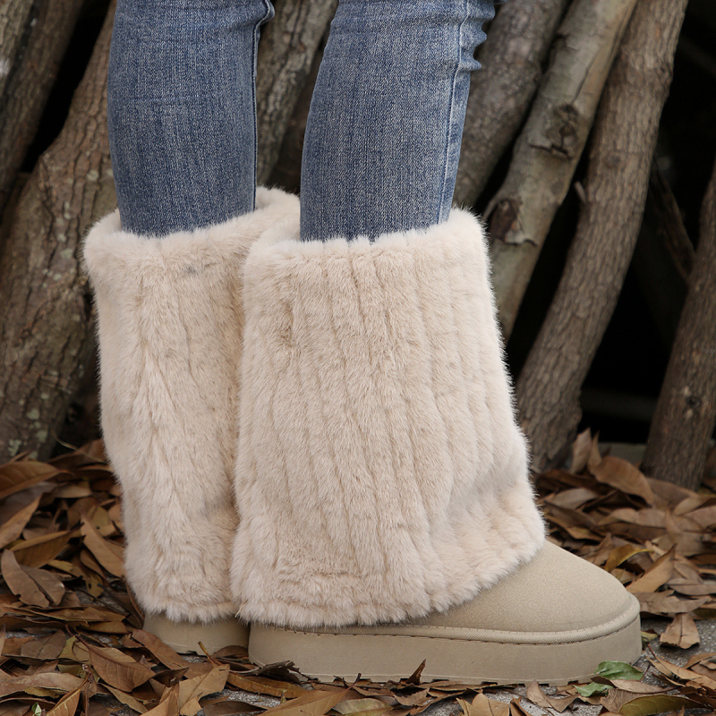 Снежни ботуши с подплата от изкуствен пух, PU кожен горен материал, висок маншет, гумена подметка за зима