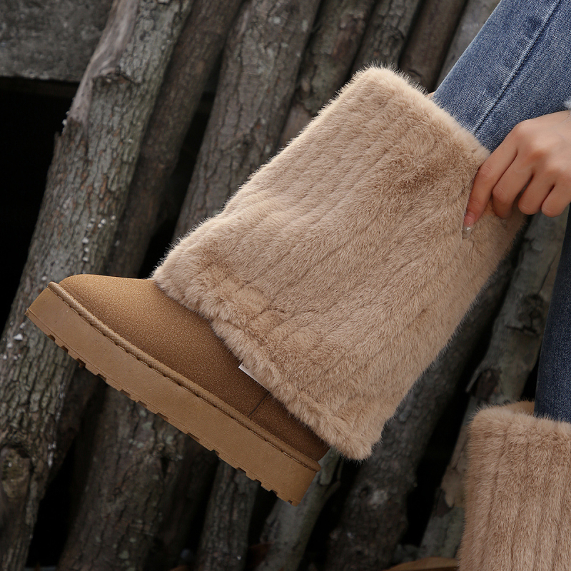 Снежни ботуши с подплата от изкуствен пух, PU кожен горен материал, висок маншет, гумена подметка за зима