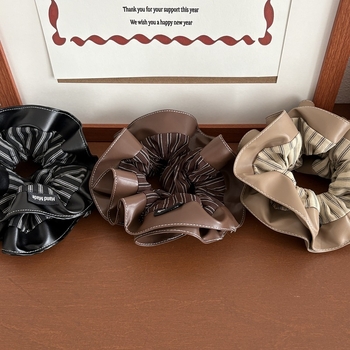 Hajgumi PU bőrrel, kettős rétegű, csíkos dizájn, koreai stílus, nagy rugalmasság, alkalmas alacsony copfhoz