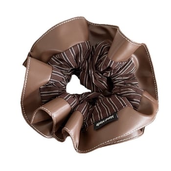 Hajgumi PU bőrrel, kettős rétegű, csíkos dizájn, koreai stílus, nagy rugalmasság, alkalmas alacsony copfhoz