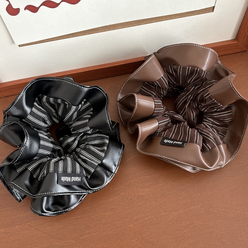 Hajgumi PU bőrrel, kettős rétegű, csíkos dizájn, koreai stílus, nagy rugalmasság, alkalmas alacsony copfhoz