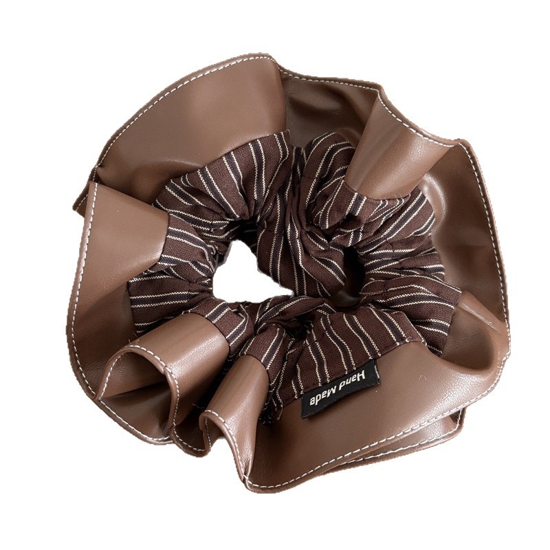 Hajgumi PU bőrrel, kettős rétegű, csíkos dizájn, koreai stílus, nagy rugalmasság, alkalmas alacsony copfhoz