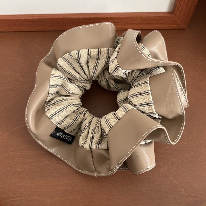 Hajgumi PU bőrrel, kettős rétegű, csíkos dizájn, koreai stílus, nagy rugalmasság, alkalmas alacsony copfhoz