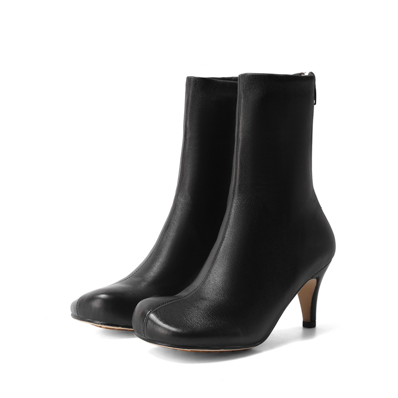 Дамски модни боти – квадратен нос, задна ципа, нисък ток 1-3 см, горна част: супер влакна