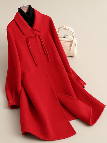 Ženski reverzibilni vuneni kaput, srednja duljina, ravni kroj, 95% vuna, ovratnik u stilu sakoa