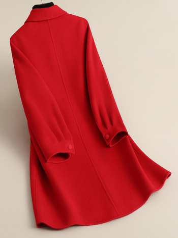 Ženski reverzibilni vuneni kaput, srednja duljina, ravni kroj, 95% vuna, ovratnik u stilu sakoa